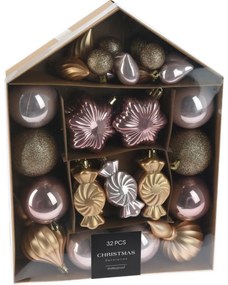 Set decorațiuni Festive de Crăciun roz / auriu, 32buc