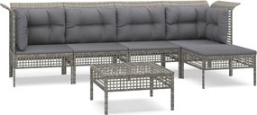 vidaXL Set mobilier de grădină cu perne, 6 piese, gri, poliratan