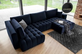 Canapea modulara tapitata, extensibila, cu spatiu pentru depozitare, 340x170x92 cm, Bonito R3, Eltap (Culoare: Albastru inchis - Velvetmat 40)