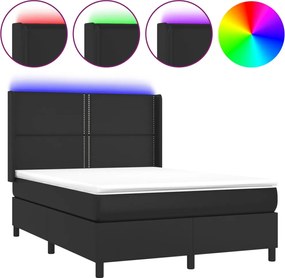 vidaXL Pat box spring cu saltea, negru, 140x190 cm, piele ecologică