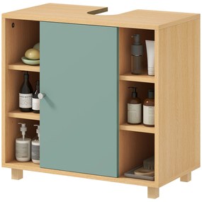 HOMCOM Corp sub lavoar, mobilier de baie cu 6 rafturi deschise și ușă cu închidere amortizată 60 x 33 x 57 cm, verde | Aosom Romania