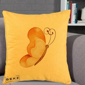 Perna Decorativa Fluture Acuarela Auriu, 40x40 cm, Galben, Husa Detasabila, Perna Inclusa, BEKZ®