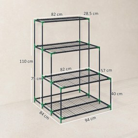 Outsunny Suport de plante cu 4 niveluri, înălțime 110 cm, suport de flori cu 24 de clipsuri, raft pentru plante din oțel Verde închis | Aosom Romania