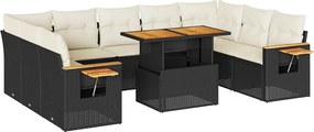vidaXL Set canapele de grădină cu perne, 10 piese, negru, poliratan