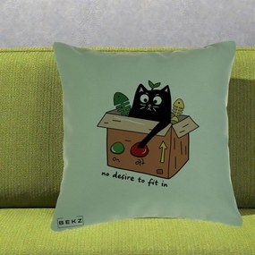 Perna Decorativa Pisica in Cutie No Desire to Fit In, 40x40 cm, Verde, Husa Detasabila, Perna Inclusa, BEKZ®