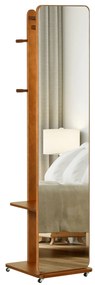 HOMCOM Oglinda de Podea cu Rafturi si Cuier Suspendat din MDF/Sticla Oglinda si Dulap Stabil , 40x44.5x170 cm, Nuc