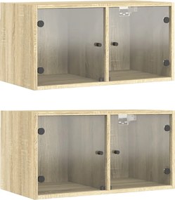 vidaXL Dulapuri perete uși sticlă 2 buc. stejar sonoma 68,5x37x35 cm