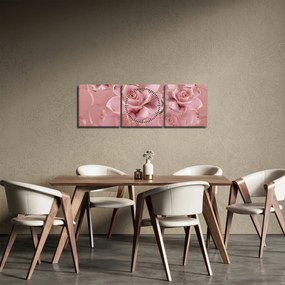 Tablou - Decor floral (cu ceas) (90x30 cm)