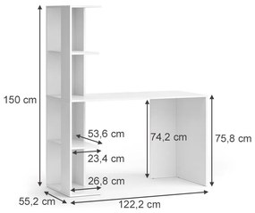 BIA213 - Masa de birou cu rafturi, 122 cm, home office - Alb