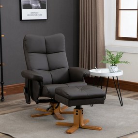 HOMCOM Fotoliu de masaj cu taburet, rotativ la 360°, fotoliu de relaxare electric cu funcții de culcare și spațiu de depozitare, fotoliu TV cu buzunar lateral și telecomandă pentru sufragerie, piele artificială, maro | Aosom Romania