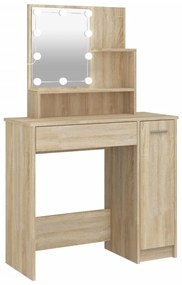 808813 vidaXL Masă de toaletă cu LED, stejar sonoma, 86,5x35x136 cm