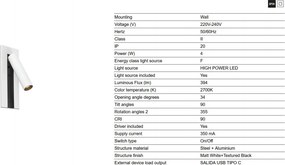 Aplica cu reader LED directionabil stil minimalist GABO USB C alb