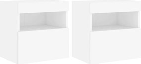 vidaXL Comode TV de perete cu lumini LED, 2 buc., alb, 40x30x40 cm