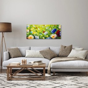 Tablou - Pictură în ulei, pajiște înflorită (120x50 cm)