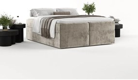Pat boxspring maro deschis cu spațiu de depozitare 180x200 cm Yoko – Maison de Rêve