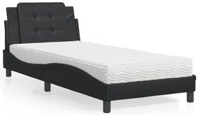 vidaXL Pat continental cu saltea, negru, 80x200 cm, piele ecologică