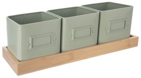 Set ghivece de metal cu suport Orion Greenish, 37 x 13,5 x 12 cm