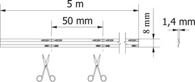 Bandă LED COB GTV pentru mobilier, lumină neutră, 320 LED m, 800 lm m, 24V, IP20, 5 m Alb neutru, 9 W/m, 24 V, LED Cob, 800 lm/m, 8 mm