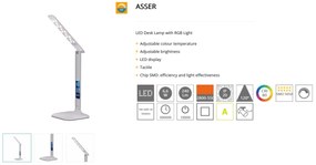 Veioza LED RGB / Lampa birou cu alarma, calendar si termometru Asser 982006 SU