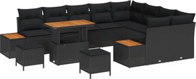 vidaXL Set de canapele pentru grădină 12 pcs Negru Rattan poli
