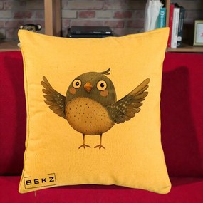 Perna Decorativa Pasare cu Aripi Intinse, 40x40 cm, Galben, Husa Detasabila, Perna Inclusa, BEKZ®
