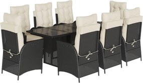 vidaXL Set mobilier de grădină cu perne, 9 piese, negru, poliratan