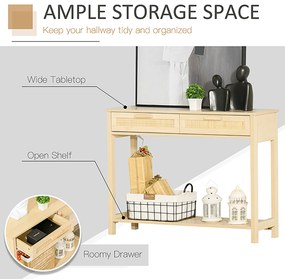 HOMCOM Consola din lemn pentru intrare, sufragerie, salon, cu 2 Sertare, Stil Shabby Chic Culoare Lemn, 100x30x76cm