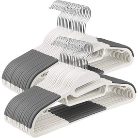 Umerașe din plastic, umerase antiderapante 50 buc, alb și gri închis | SONGMICS