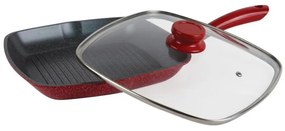Tigaie grill cu capac Oliver Voltz OV54316A28C, 28 cm, Acoperire din marmura, Inductie, Rosu