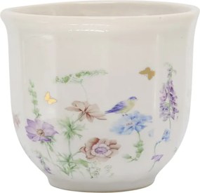 Ghiveci din ceramică crem cu model floral „Papillon”, H10.5/D12 cm