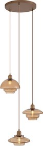Lampă suspendată retro bronz închis cu abajururi de culoarea chihlimbarului cu 3 lumini - Smokey