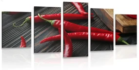 Tablou 5-piese bord cu ardei chili