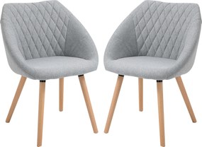 HOMCOM Set de 2 Scaune de Dining Design scandinav, Picioare subtiri din lemn de fag, Scaun cu spătar și brațe ergonomice, Gri | Aosom Romania