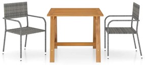 vidaXL Set de masă pentru grădină, 3 piese, gri