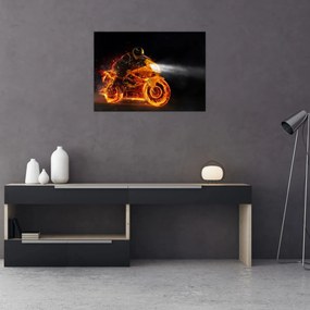 Tablou pe sticlă - Motociclist cu flăcări (70x50 cm)