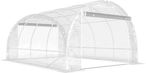 Outsunny Seră de Grădină Tip Tunel 3x4x2 m cu 2 Uși Rulabile, Seră pentru Grădină cu 4 Suporturi Diagonale, Cadru din Oțel și Acoperiș din PE, pentru Legume, Flori, Fructe, Anti-UV, Transparentă | Aosom Romania