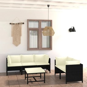 3059786 vidaXL Set mobilier de grădină cu perne, 6 piese, negru, poliratan