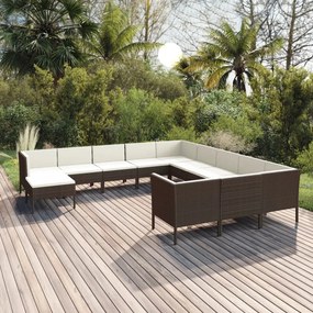 3094523 vidaXL Set mobilier de grădină cu perne, 12 piese, maro, poliratan