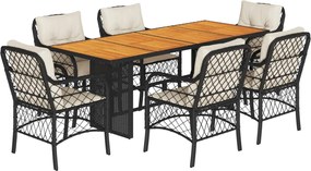 vidaXL Set mobilier de grădină cu perne, 7 piese, negru, poliratan