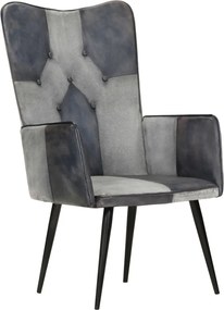 vidaXL Scaun cu spătar înalt, gri, piele naturală