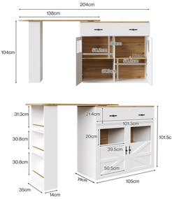 Masă de bar extensibilă cu spațiu de depozitare și funcție de rotire 360°, alb | Aosom Romania