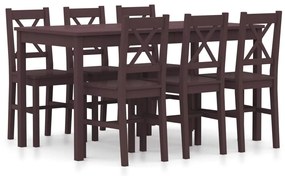 Set mobilier de bucatarie, 7 piese, maro inchis, lemn de pin Maro inchis, 7