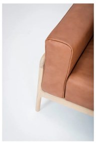 Fotoliu din piele bovină cu structură din lemn masiv de stejar Gazzda Fawn, maro cognac