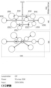 Lustră pe tijă Redo 01-2781 ROY 10xG9/10W/230V