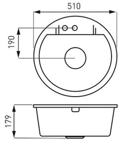 Chiuveta granit Ferro, Mezzo II, rotunda, 1 cuva, 510 mm, grafit