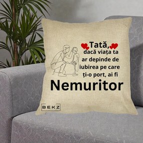 Cadou pentru Tata - Perna Personalizata Tata Nemuritor Baietel, 40x40 cm, Crem, Husa Detasabila, Perna Inclusa, BEKZ®