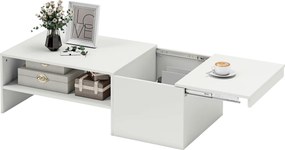 HOMCOM Masă de cafea reglabilă, șine metalice, PAL, tampoane de protecție, Alb | Aosom Romania