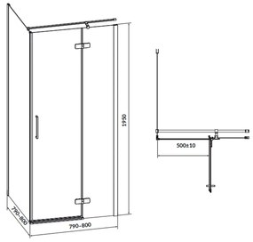 Cabina de dus patrata 80x80 cm Cersanit Jota, negru mat cu usa batanta dreapta 800x800 mm, Dreapta, Negru mat