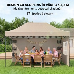 Outsunny Pavilion 3x4,3m, Acoperiș UPF50+, Pereți, Geantă cu Roți, Tenda Grădină, Maro Nisipiu | Aosom Romania