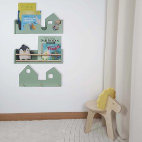 Set 2 rafturi perete + Cuier Montessori NEST SET Green